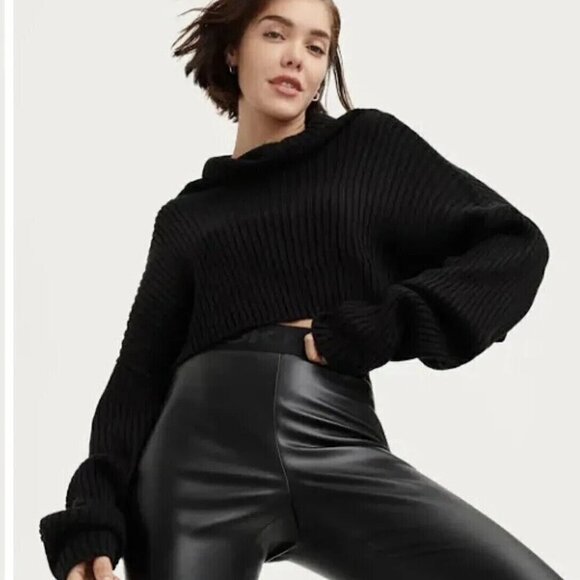 DKNY Donna Karan Vegan leather Pull on Pant  Womens Black Size Med - Picture 2 of 5